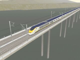 Eurostar at speed across one of the many viaducts on the LGV Med route